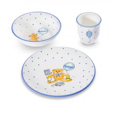 Gmundner Keramik Tupfen blau Kinderset personalisiert