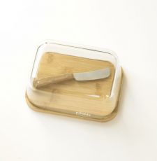 pebbly Butterdose aus Glas und Bambus mit Messer