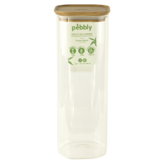 Pebbly Vorratsglas quadratisch stapelbar mit Bambusdeckel 2,2l