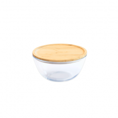 Pebbly Vorratsglas rund stapelbar mit Bambusdeckel 2,6l