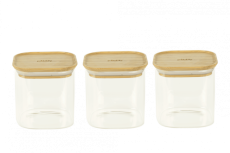 Pebbly Vorratsglas quadratisch stapelbar mit Bambusdeckel 800ml 3er Set