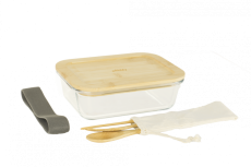 Pebbly Lunchbox rechteckig mit Bambusdeckel und Besteck 1l