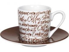 K�nitz Espresso Tasse mit Untertasse / wei� mit braunen Schriftzug