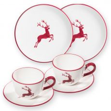 Gmundner Keramik Bordeauxroter Hirsch Fr�hst�ck f�r zwei Classic - Geschenkset
