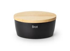 Continenta Brottopf oval mit Holzdeckel 27 x 20 cm schwarz