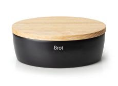 Continenta Brottopf oval mit Holzdeckel 36 x 23 cm schwarz
