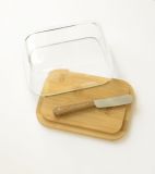 pebbly Butterdose aus Glas und Bambus mit Messer