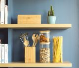 Pebbly Vorratsglas quadratisch stapelbar mit Bambusdeckel 1,4l