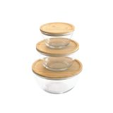 Pebbly Vorratsglas rund stapelbar mit Bambusdeckel 2,6l