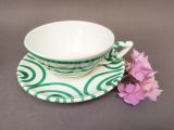 Gmundner Keramik Gr�ngeflammt Teetasse Trend mit Unterteller 4er Set