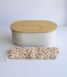 Pebbly Brotkasten mit Bambusholzdeckel 4in1 Set creme