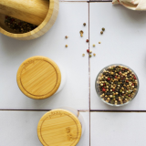 Pebbly Gew�rzgl�ser mit Bambusdeckel 3er Set