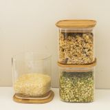 Pebbly Vorratsglas quadratisch stapelbar mit Bambusdeckel 800ml 3er Set