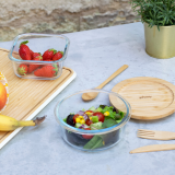 Pebbly Vorratsglas rund stapelbar mit Bambusdeckel 620ml