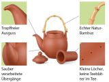 Aricola Ton Teekanne mit Tonsieb und Bambushenkel - 1,1l