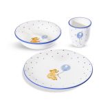 Gmundner Keramik Tupfen blau Kinderset mit B�r