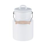 Riess Classic Wei� Omas Milchkanne mit Emailledeckel und Holzgriff